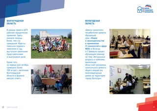 2322
ВОЛГОГРАДСКАЯ
ОБЛАСТЬ
В рамках проекта ШГП
работает юридическая
приемная. Здесь
оказали помощь
более, чем ста
гражданам. Юристы
помогали подавать
заявления в суд,
выступали законными
представителями
и выигрывали дела.
Кроме того,
за период май-октябрь
проведено более
100 встреч с жителями
Волгоградской
области в формате
«вопрос-ответ».
ВОЛОГОДСКАЯ
ОБЛАСТЬ
«Школа грамотного
потребителя» провела
обучающий
урок: «Новое
в законодательстве
и применение
IT-технологий в сфере
ЖКХ» в Вологде.
4-5 февраля прошел
обучающий семинар
на тему «Актуальные
вопросы и проблемы
реализации
областной программы
капитального ремонта
общего имущества
многоквартирных
домов на территории
города Вологды».
 