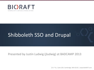 Shibboleth SSO and Drupal

Presented by Justin Ludwig (jludwig) at BADCAMP 2013

25 1st St., Suite 104, Cambridge, MA 02141 | www.BioRAFT.com

 