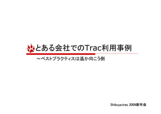 とある会社でのTrac利用事例
～ベストプラクティスは遙か向こう側




                                 2009新年会
                    Shibuya.trac 2009新年会
 
