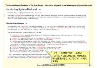 【3-2】Tracプロジェクト

・単一プロジェクトのみ
・プラグインで複数プロジェクト対応

(copyright2009 akipii@XPJUG関西)

18

 