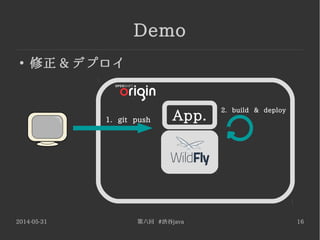 2014-05-31 第六回 #渋谷java 16
Demo
●
修正 & デプロイ
1. git push
2. build & deploy
App.
 