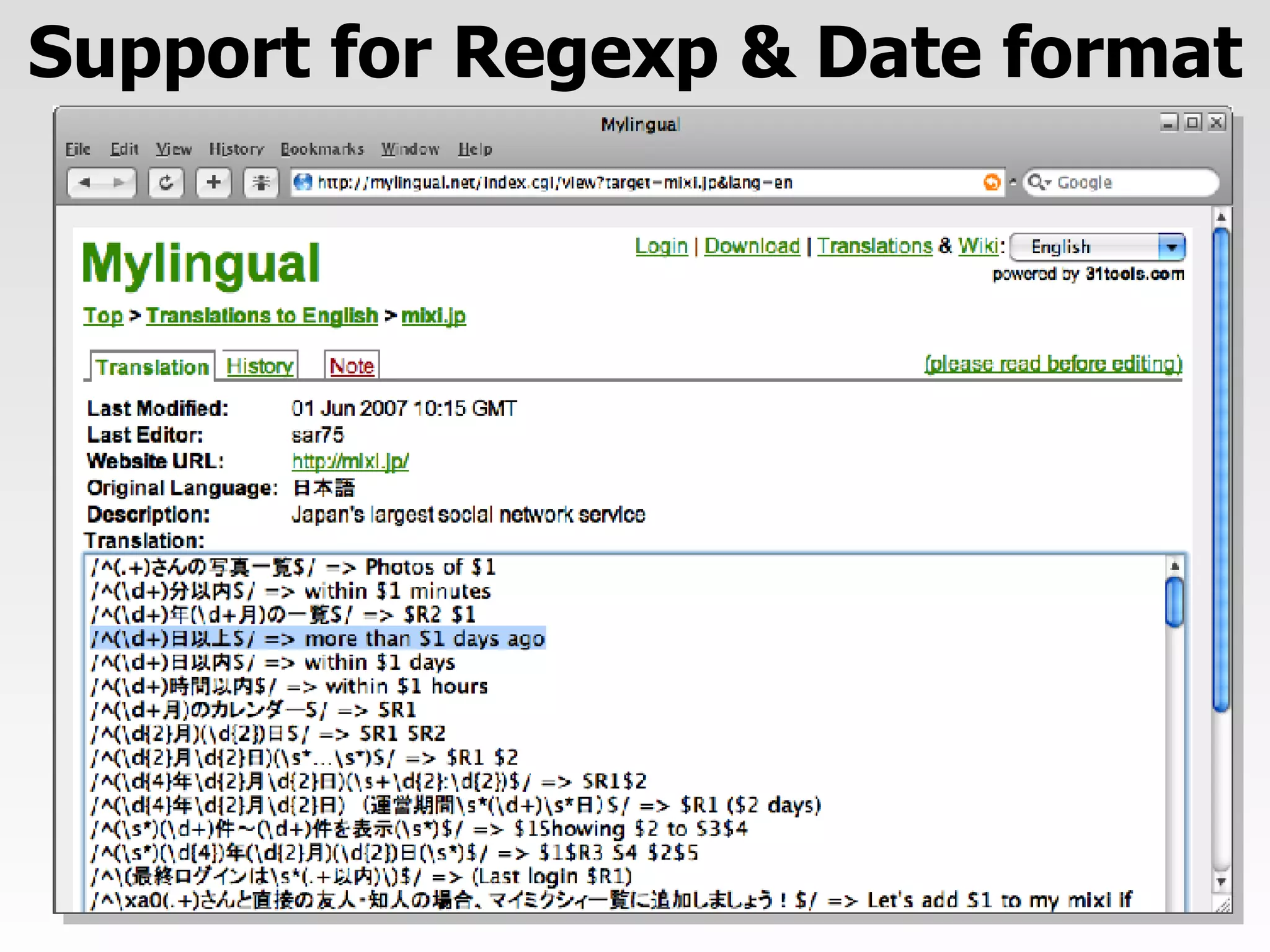 Support for Regexp & Date format 