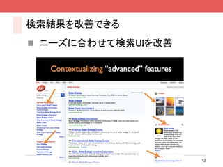 検索結果を改善できる
 ニーズに合わせて検索UIを改善




                    12
 