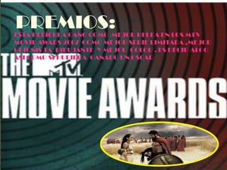  Esta película ganó como Mejor Pelea en los Premios
MTV Movie Awards 2007
PREMIOS:ESTA PELÍCULA GANO COMO MEJOR PELEA EN LOS MTV
MOVIE AWARS 2007 COMO MEJOR SERIE LIMITADA ,MEJOR
GUIONIS TA DIBUJANTE Y MEJOR COLOR . ES DECIR ALGO
ASI COMO SI HUBIERA GANADO UN OSCAR
 