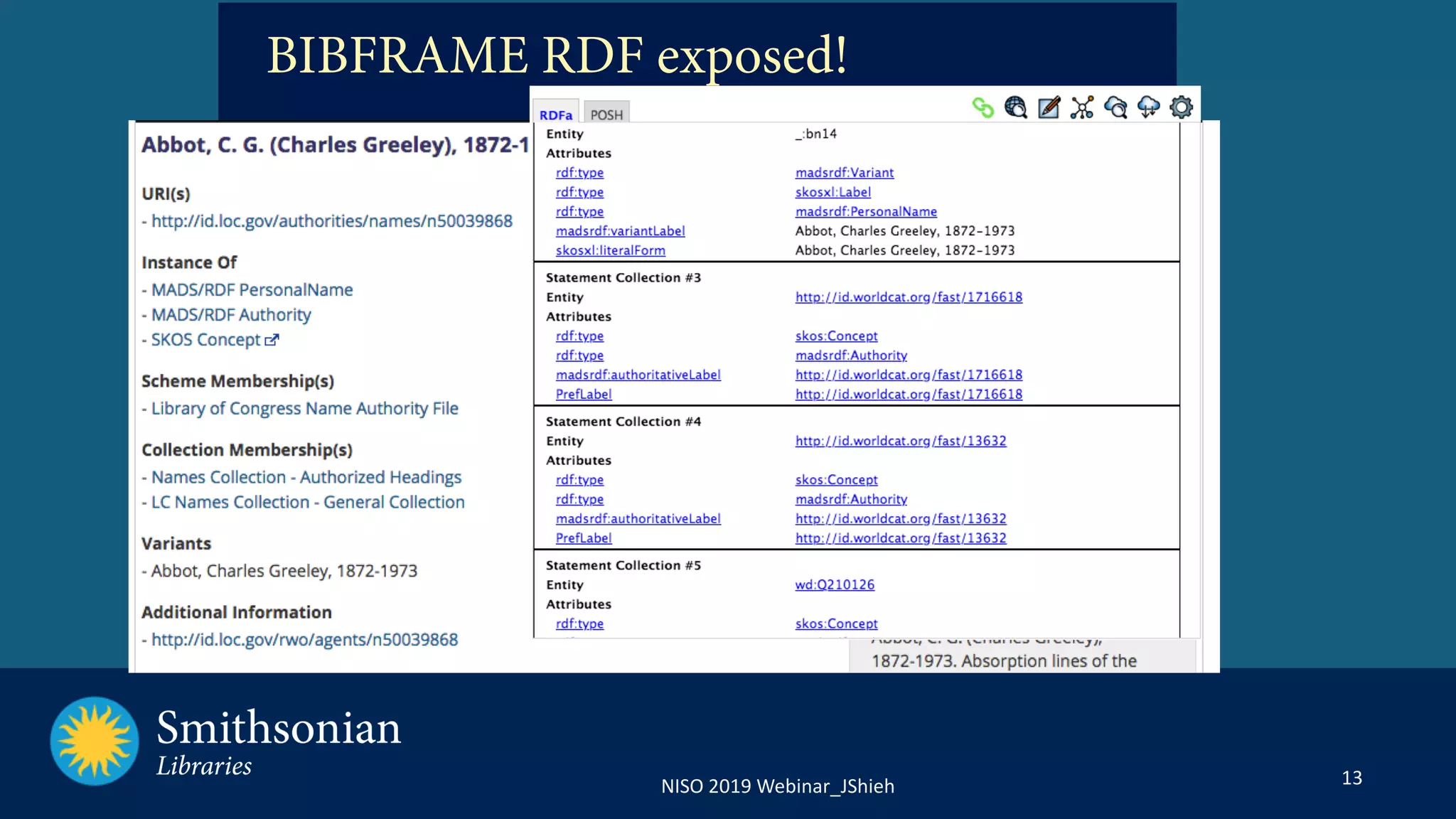 13NISO 2019 Webinar_JShieh
BIBFRAME RDF exposed!
 