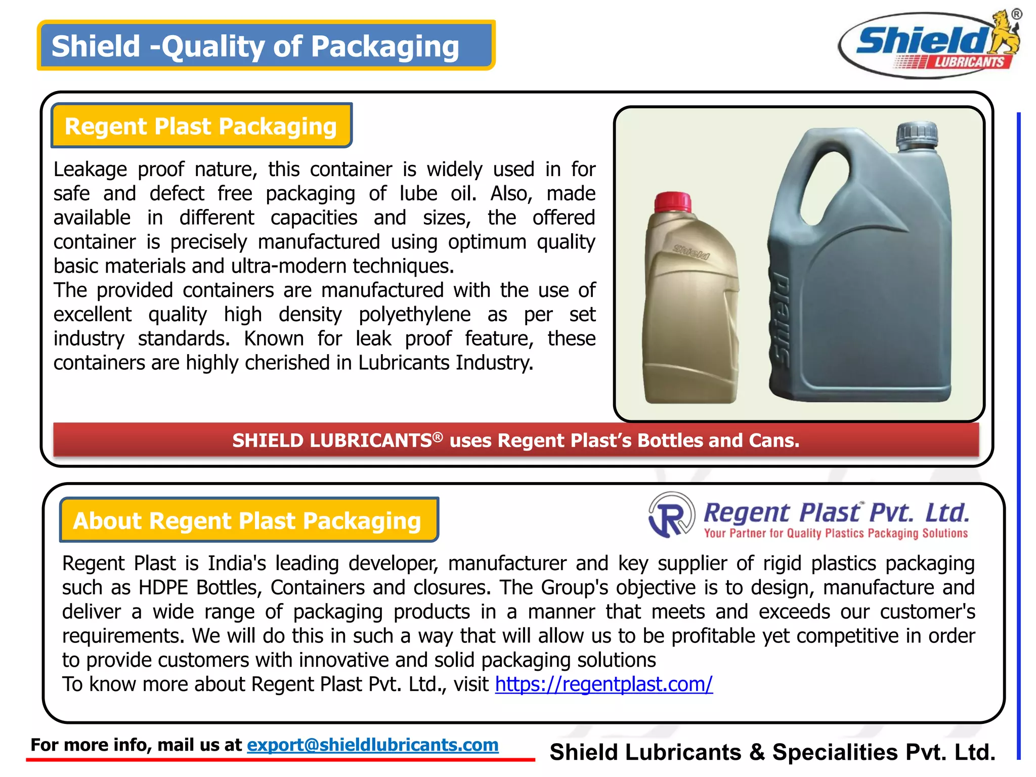 Shield lubricants corporate profile & exportpolicy | PDF