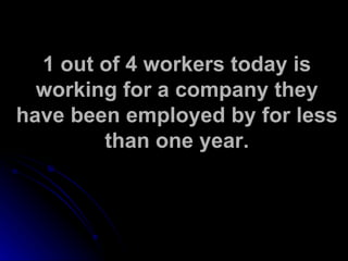1 out of 4 workers today is working for a company they have been employed by for less than one year. 
