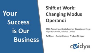 CFCA Annual Meeting & Summer Educational Event
Royal York Hotel , Toronto, Canada
Shift at Work:
Changing Modus
Operandi
Your
Success
is Our
Business
Tal Eisner – Senior Director Product Strategy
 