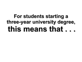 For students starting a  three-year university degree,  this means that . . . 