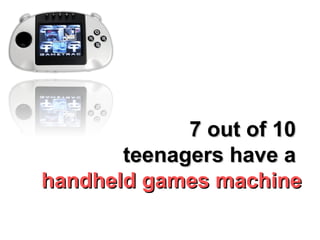 7 out of 10  teenagers have a  handheld games machine 