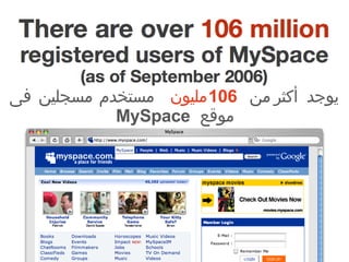 يوجد أكثر من  106  مليون  مستخدم مسجلين فى موقع  MySpace 