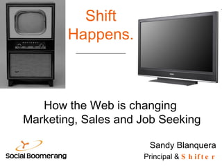 Shift Happens. Sandy Blanquera Principal &  Shifter How the Web is changing  Marketing, Sales and Job Seeking 