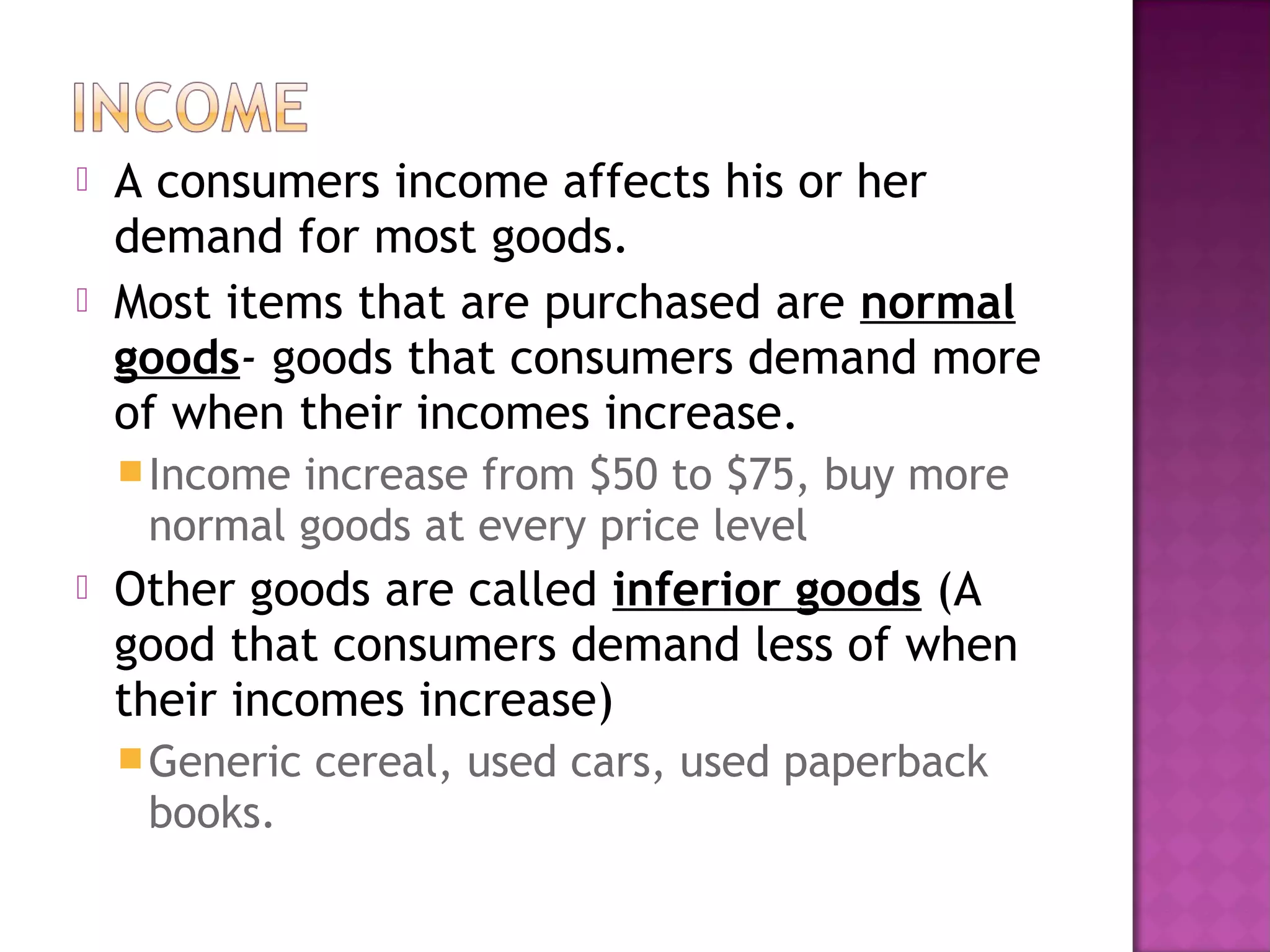 Demand Shift Income Examples Shift in demand curve | PPT