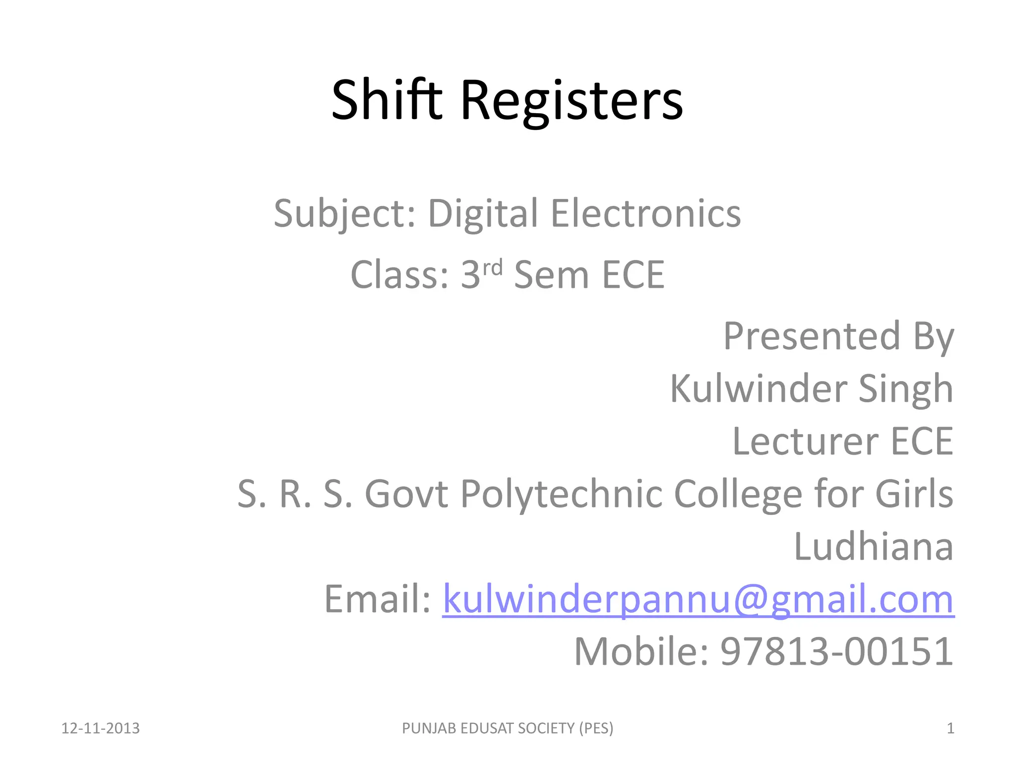 Shift Registers Lecture Slides for Polytechnic students | PPTX