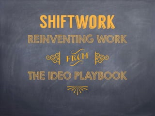 SHIFTwork
REINVENTING WORK
THE IDEO PLAYBOOK
q v r
$
 