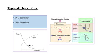Types of Thermistors:
• PTC Thermistor
• NTC Thermistor
 