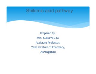 Prepared by :
Mrs. Kulkarni D.M.
Assistant Professor,
Yash Institute of Pharmacy,
Aurangabad
Shikimic acid pathway
 