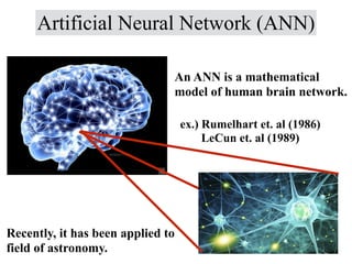 Artificial Neural Network (ANN)
•Training network with training
dataset, ANN can approximate any
function which associates...