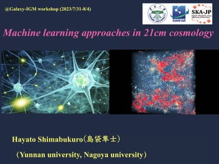 Machine learning approaches in 21cm cosmology
Hayato Shimabukuro(島袋隼⼠)
（Yunnan university, Nagoya university）
@Galaxy-IGM workshop (2023/7/31-8/4)
 