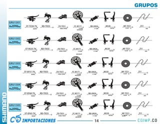 GRUPOS


GRU1501
           ST-TZ20 7V      RD-TX55    FD-TX51           FC-M171          BB-UN26       M530               MF-TZ21          Z51
                                         DOBLE TIRON           170 MM        117 MM            TEKTRO        14/28T 7V             KMC
                  NEGRO
                                                            48X38X28T




GRU1502



           ST-RS35 7V      RD-TX55    FD-TX51           FC-M171          BB-UN26       M530              MF-TZ21           Z51
                                       DOBLE TIRON           170 MM         117 MM            TEKTRO       14/28T 7V              KMC
                 NEGRO

                                                           48X38X28T




GRU1503


          ST-EF51 7V      RD-TX55    FD-TX51           FC-M171          BB-UN26       M530              MF-TZ21           Z51
                                      DOBLE TIRON           170 MM         117 MM        TEKTRO           14/28T 7V              KMC
                NEGRO
                                                         48X38X28T




GRU1504


          ST-EF60 7V      RD-TX55    FD-TX51           FC-M171          BB-UN26       M530              MF-TZ21           Z51
                                      DOBLE TIRON           170 MM         117 MM        TEKTRO           14/28T 7V              KMC
                NEGRO
                                                         48X38X28T




GRU1505


          ST-EF65 7V      RD-TX55    FD-TX51           FC-M171          BB-UN26       M530              MF-TZ21           Z51
                                      DOBLE TIRON            170 MM        117 MM            TEKTRO        14/28T 7V
                                                                                                        NEGRA                    KMC
                 NEGRO
                                                          48X38X28T



                                                                              14
 