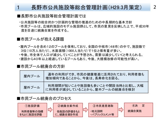 市民プール統廃合について H30 長野市