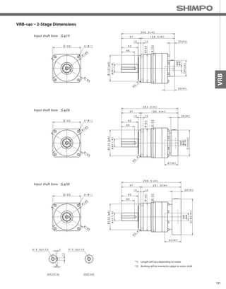 111
VRB
VRB-140 – 2-Stage Dimensions
*1) Length will vary depending on motor
*2) Bushing will be inserted to adapt to motor shaft
 