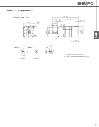 87
VRB
VRB-042 – 2-Stage Dimensions
*1) Length will vary depending on motor
*2) Bushing will be inserted to adapt to motor shaft
 