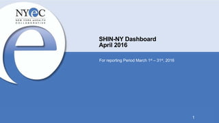 1
SHIN-NY Dashboard
April 2016
For reporting Period March 1st – 31st, 2016
1
 