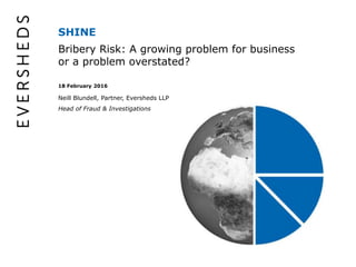 SHINE
Bribery Risk: A growing problem for business
or a problem overstated?
18 February 2016
Neill Blundell, Partner, Eversheds LLP
Head of Fraud & Investigations
 