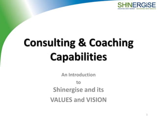 Consulting & CoachingCapabilities An Introduction  toShinergise and its  VALUES and VISION 1 