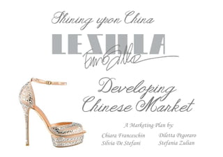 Shining upon China

Developing
Chinese Market
A Marketing Plan by:

Chiara Franceschin
Silvia De Stefani

Diletta Pegoraro
Stefania Zulian

 