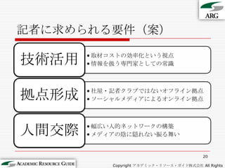 記者に求められる要件（案）20Copyright アカデミック・リソース・ガイド株式会社 All Rights Reserved.