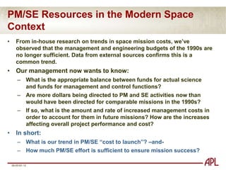 Increasing Complexity of Space Robotic Missions: Discovery Cost Cap TrendTrend in U.S. space robotic missions over time is to accomplish more than prior missions.Accordingly, the NASA cost cap for Discovery and other competed missions has increased faster than inflation.At the same time, the number and scope of science objectives has increased significantly from the 1990s missions to those being launched in the 21st century.NEAR: First mission to orbit & land on  an asteroidDAWN: First mission to orbit an asteroid, then travel to a 2nd asteroid (requires ion propulsion)