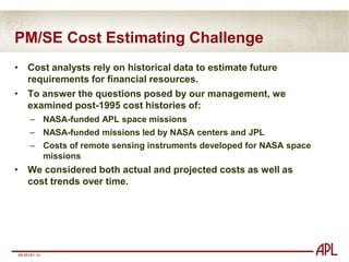 When SE effort is less than 8% of total project cost, actual project cost can exceed planned costs by as much as 100%.
