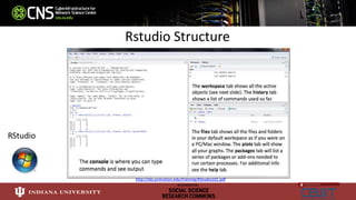 Rstudio Structure
RStudio
http://dss.princeton.edu/training/RStudio101.pdf
 