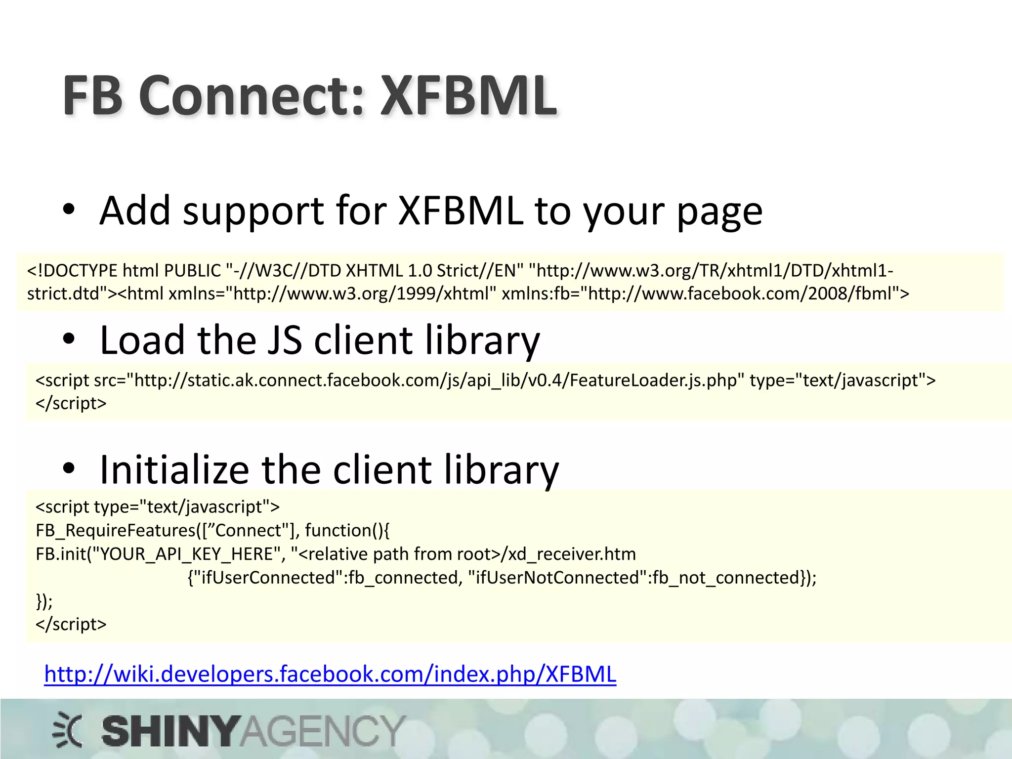 Important FB URL Variablesfb_sig_userUser IDfb_sig_profile_userProfile User ID (only available in a profile tab)fb_sig_localeUser’s language (en_US)installedEquals 1 the first time that the user adds your appfb_page_idThe page ID if the user is using the application on that Fan Page’s application tabhttp://wiki.developers.facebook.com/index.php/Your_callback_page_and_you