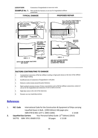 58
References
1. IGC Code International Code for the Construction & Equipment of Ships carrying
Liquefied Gases in Bulk. (1993 Edition) 166 pages plus
ISBN 978 92 801 1277 1 (IMO 1104E) £ 14.00
2. Liquefied Gas Carriers Your Personal Safety Guide (2nd
Edition) (2013)
SIGTTO ISBN 978 1 85609 5723 50 pages £ 15.00
 