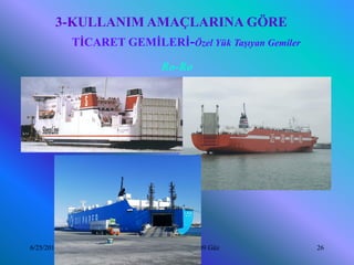 3-KULLANIM AMAÇLARINA GÖRE
          TİCARET GEMİLERİ-Özel Yük Taşıyan Gemiler

                            Ro-Ro




6/25/2010            Sevilay CAN 2008&2009 Güz        26
 
