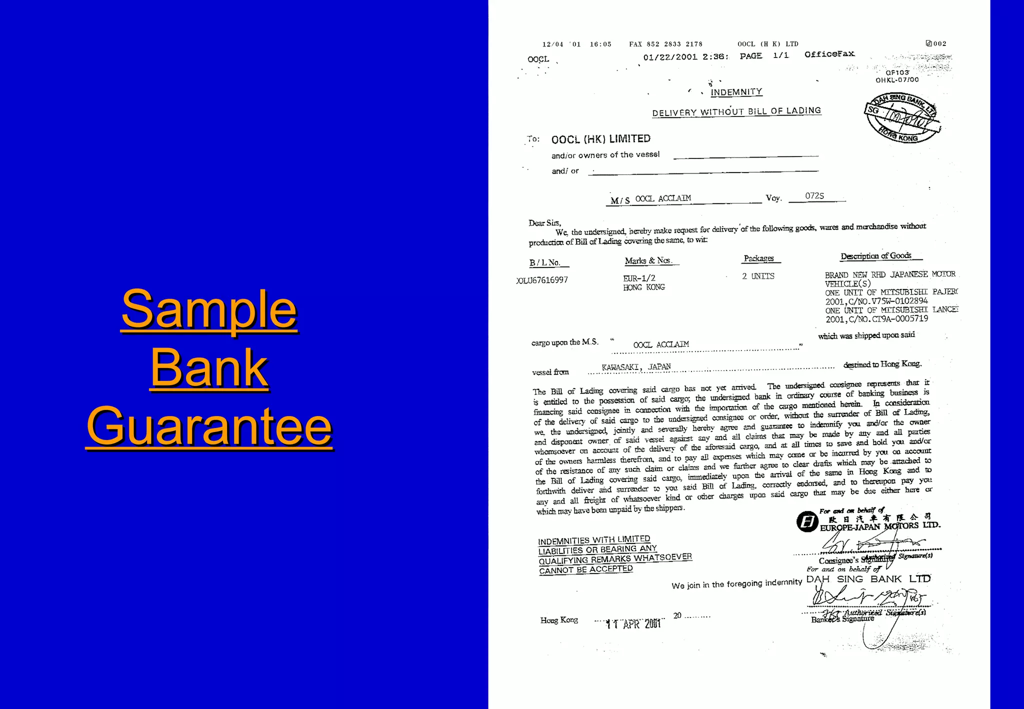 Sample Bank Guarantee 