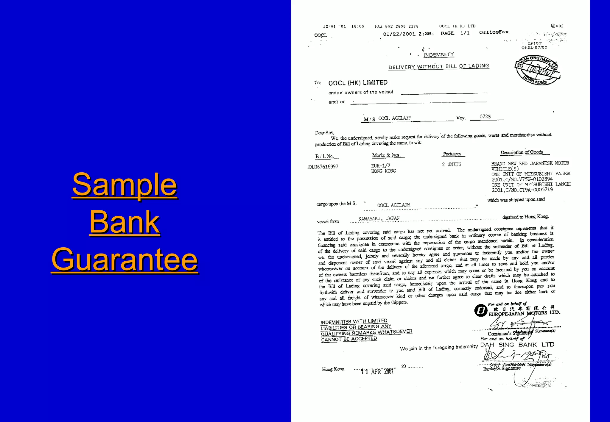 SampleSample
BankBank
GuaranteeGuarantee
 