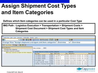 India SAP CoE, Slide 28
Defines which Item categories can be used in a particular Cost Type
IMG Path : Logistics Executio...