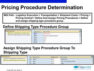 India SAP CoE, Slide 33
Define Shipping Type Procedure Group
Assign Shipping Type Procedure Group To
Shipping Type
IMG Pa...