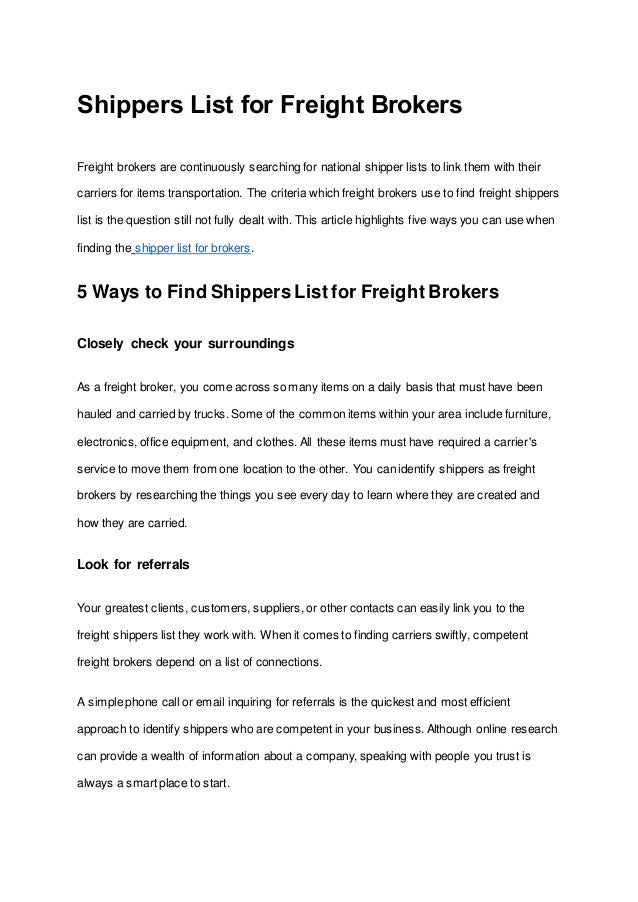 Shippers List for Freight Brokers.docx