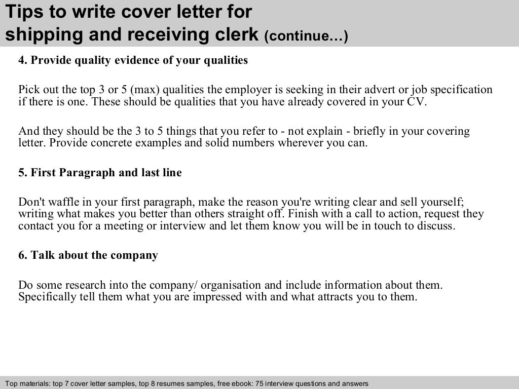 Shipping and receiving clerk cover letter