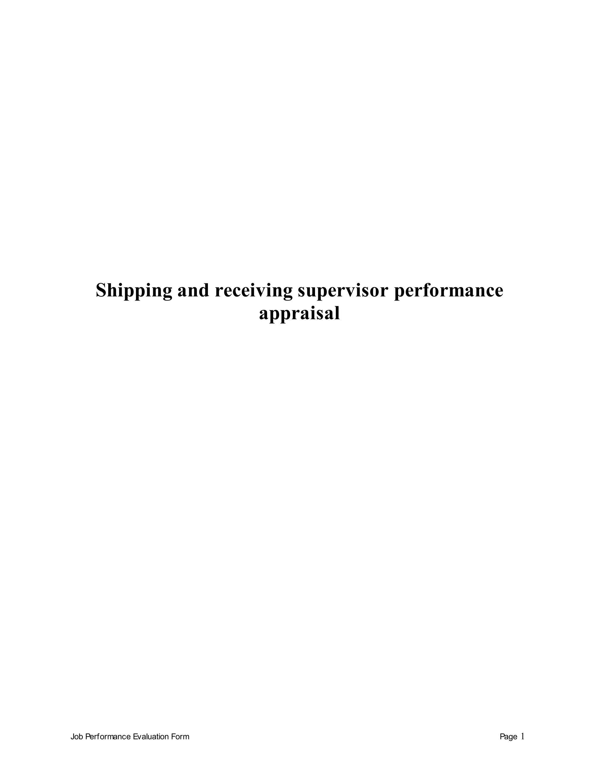 Shipping and receiving supervisor performance appraisal PDF