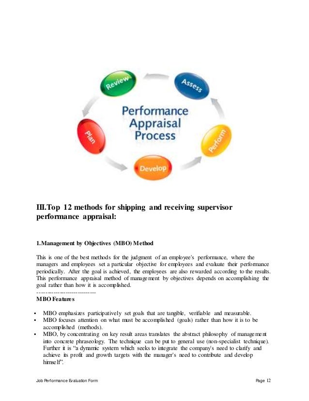 Shipping and receiving supervisor performance appraisal