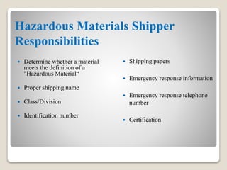 Hazardous Materials Shipping Papers