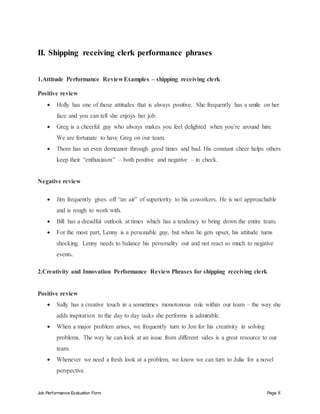 Shipping receiving clerk perfomance appraisal 2 | DOCX