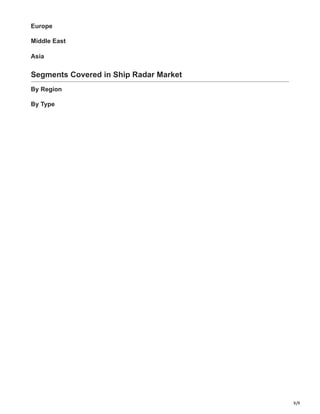 9/9
Europe
Middle East
Asia
Segments Covered in Ship Radar Market
By Region
By Type
 