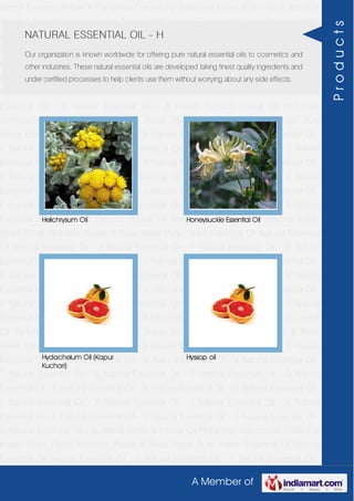 A Member of
Herbal Extracts Herbal Oil Perfumery Compound Traditional Indian Attars Florali Absolute
Waxes & Rose Water Pure Herbs Essential Oil Natural Essential Oil Natural Essential Oil -
Z Natural Essential Oil - Y Natural Essential Oil - W Natural Essential Oil - V Natural
Essential Oil - T Natural Essential Oil - S Natural Essential Oil - R Natural Essential Oil -
O Natural Essential Oil - P Natural Essential Oil - N Natural Essential Oil - M Natural
Essential Oil - L Natural Essential Oil - K Natural Essential Oil - J Natural Essential Oil -
H Natural Essential Oil - F Natural Essential Oil - G Natural Essential Oil - C Natural
Essential Oil - B Natural Essential Oil - A Herbal Extracts Herbal Oil Perfumery
Compound Traditional Indian Attars Florali Absolute Waxes & Rose Water Pure
Herbs Essential Oil Natural Essential Oil Natural Essential Oil - Z Natural Essential Oil -
Y Natural Essential Oil - W Natural Essential Oil - V Natural Essential Oil - T Natural
Essential Oil - S Natural Essential Oil - R Natural Essential Oil - O Natural Essential Oil -
P Natural Essential Oil - N Natural Essential Oil - M Natural Essential Oil - L Natural
Essential Oil - K Natural Essential Oil - J Natural Essential Oil - H Natural Essential Oil -
F Natural Essential Oil - G Natural Essential Oil - C Natural Essential Oil - B Natural
Essential Oil - A Herbal Extracts Herbal Oil Perfumery Compound Traditional Indian
Attars Florali Absolute Waxes & Rose Water Pure Herbs Essential Oil Natural Essential
Oil Natural Essential Oil - Z Natural Essential Oil - Y Natural Essential Oil - W Natural
Essential Oil - V Natural Essential Oil - T Natural Essential Oil - S Natural Essential Oil -
R Natural Essential Oil - O Natural Essential Oil - P Natural Essential Oil - N Natural
Essential Oil - M Natural Essential Oil - L Natural Essential Oil - K Natural Essential Oil -
J Natural Essential Oil - H Natural Essential Oil - F Natural Essential Oil - G Natural
Essential Oil - C Natural Essential Oil - B Natural Essential Oil - A Herbal Extracts Herbal
Oil Perfumery Compound Traditional Indian Attars Florali Absolute Waxes & Rose
Water Pure Herbs Essential Oil Natural Essential Oil Natural Essential Oil - Z Natural
Essential Oil - Y Natural Essential Oil - W Natural Essential Oil - V Natural Essential Oil -
T Natural Essential Oil - S Natural Essential Oil - R Natural Essential Oil - O Natural
Essential Oil - P Natural Essential Oil - N Natural Essential Oil - M Natural Essential Oil -
L Natural Essential Oil - K Natural Essential Oil - J Natural Essential Oil - H Natural
Essential Oil - F Natural Essential Oil - G Natural Essential Oil - C Natural Essential Oil -
B Natural Essential Oil - A Herbal Extracts Herbal Oil Perfumery Compound Traditional
Indian Attars Florali Absolute Waxes & Rose Water Pure Herbs Essential Oil Natural
Essential Oil Natural Essential Oil - Z Natural Essential Oil - Y Natural Essential Oil -
NATURAL ESSENTIAL OIL - H
Our organization is known worldwide for offering pure natural essential oils to cosmetics and
other industries. These natural essential oils are developed taking finest quality ingredients and
under certified processes to help clients use them without worrying about any side effects.
Helichrysum Oil Honeysuckle Essential Oil
Hydacheium Oil (Kapur
Kuchari)
Hyssop oil
Products
 